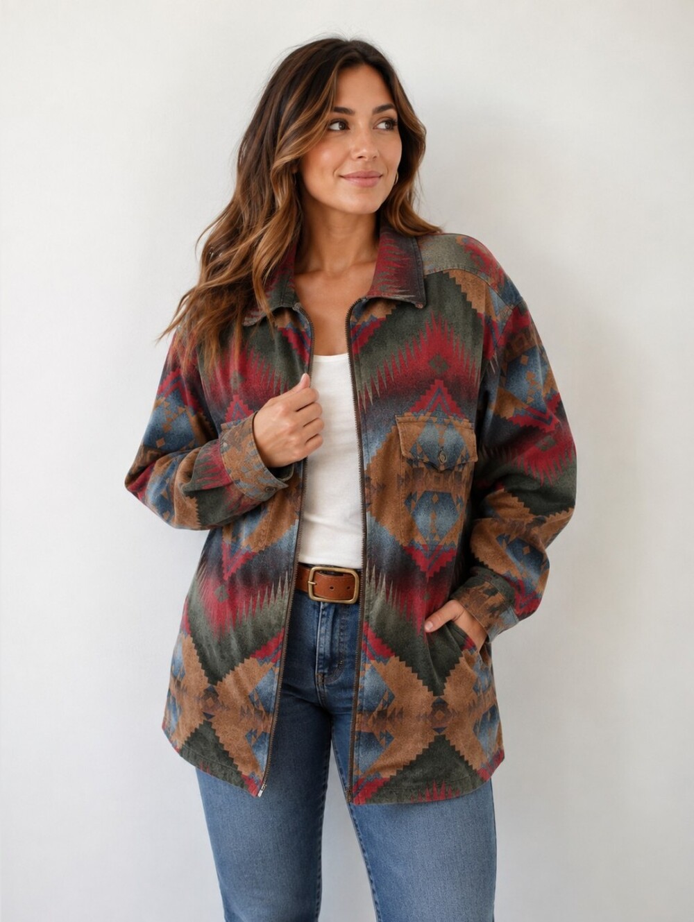 Jones New York Sport Southwestern Aztec Print Zip Front Jacket 2X Boho Western